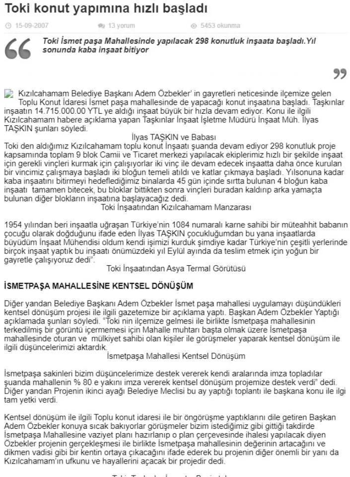 Toplu Konut Yapımına Hızlı Başladı